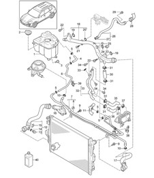 Coolant cooling system / Coolant expansion tank (PR:D19,D11) Cayenne 92A (958) 3.0L petrol / 3.0L HYBRID 2011-18
