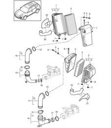 Air filter with connecting parts (PR:D58,DT1, DT5) Cayenne 92A (958) 4.8L Turbo 2011-18