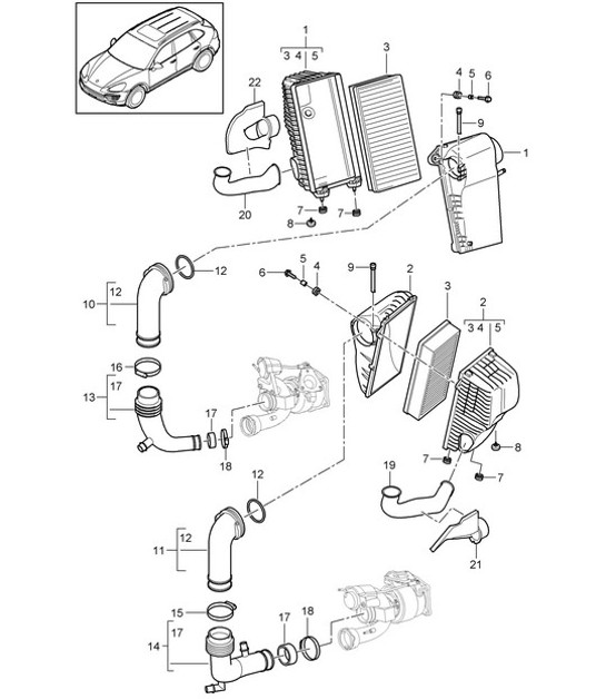Diagram 106-010 Porsche Cayenne Turbo / Turbo S 4.8L 2007>> Motore