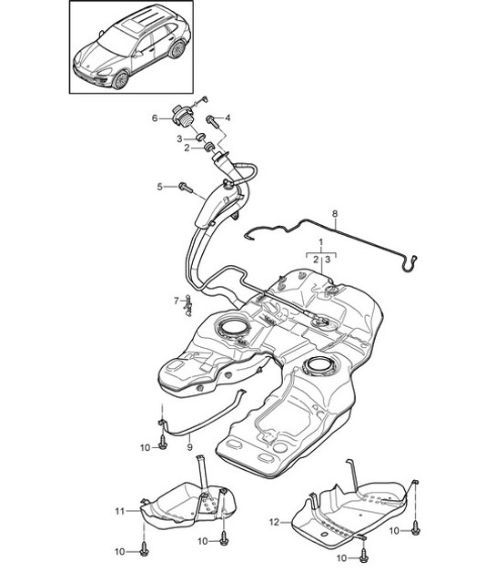 Diagram 201-005 Porsche Cayenne 92A (958) 2010-2017 Fuel System, Exhaust System
