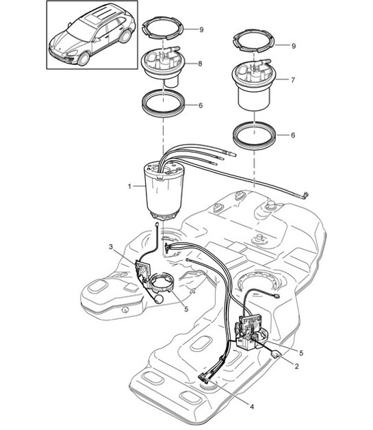 Diagram 201-010 Porsche Cayenne Turbo S 4.5L 2006>> Sistema di alimentazione, sistema di scarico