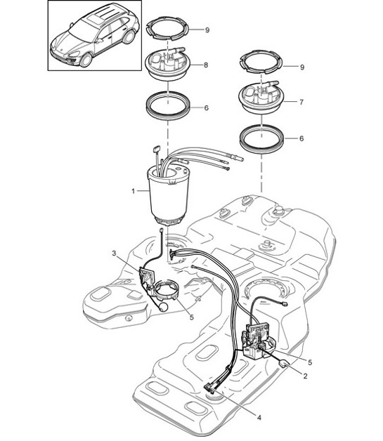 Diagram 201-015 Porsche Cayenne V6 3.0L Diesel 245HP Fuel System, Exhaust System