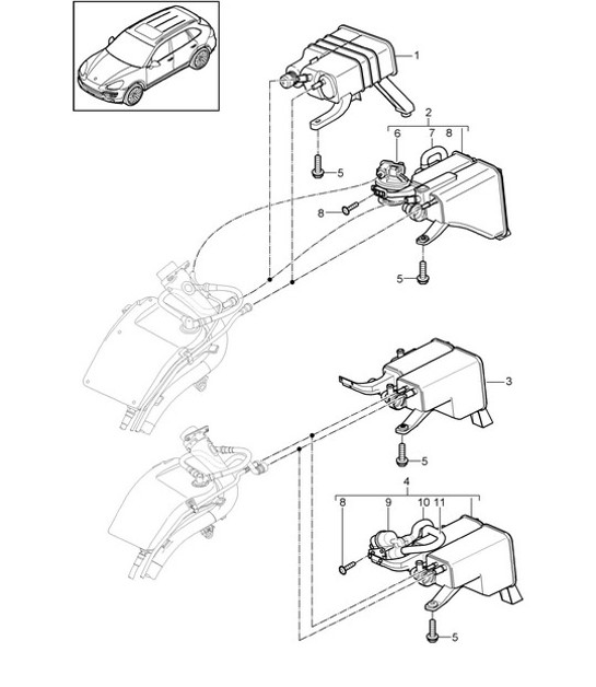 Diagram 201-040 Porsche Cayman 987C/981C (2005-2016) Sistema de combustible, sistema de escape
