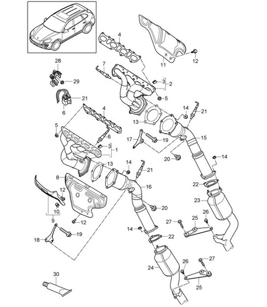 Diagram 202-000 Porsche Cayenne Turbo S V8 4.8L Gasolina 550 CV Sistema de combustible, sistema de escape