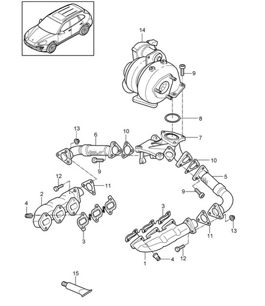 Diagram 202-015 Porsche Cayenne MK1 (955) 2003-2006 Brandstofsysteem, uitlaatsysteem