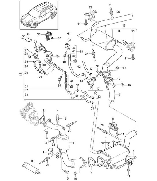 Diagram 202-022 Porsche Cayenne S 4.5L V8 2003>> Fuel System, Exhaust System