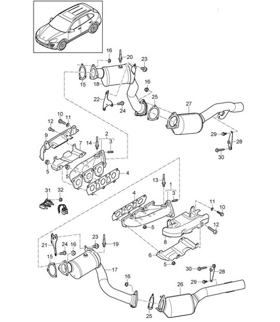Diagram 202-025 Porsche Cayenne MK3 (958) 2010-2017 Système de carburant, système d'échappement
