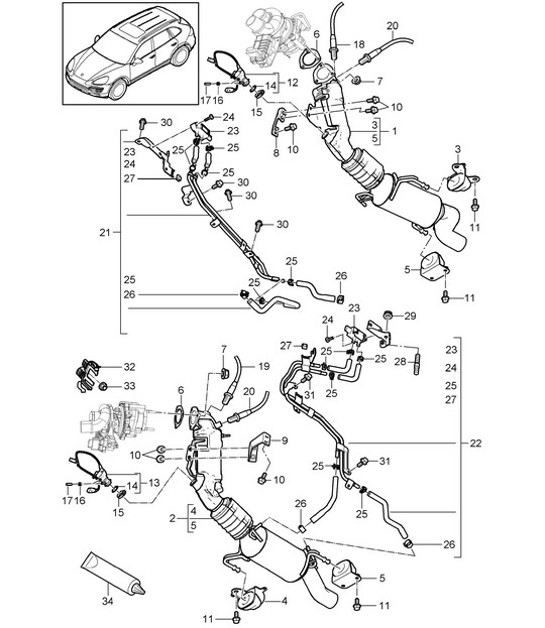 Diagram 202-027 Porsche Cayenne MK3 (958) 2010-2017 Système de carburant, système d'échappement