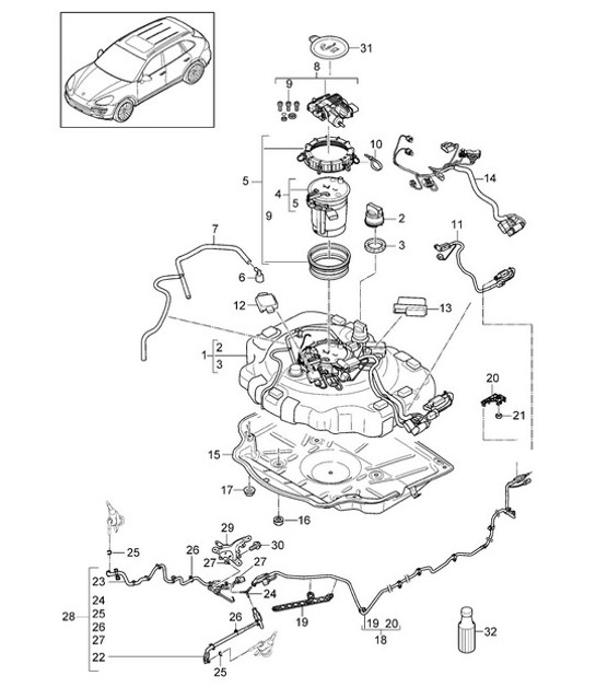 Diagram 202-029 Porsche Cayenne S 4.5L V8 2003>> Fuel System, Exhaust System