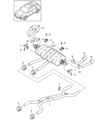 Exhaust system / Sport version / Front silencer / Rear silencer / Tailpipe (PR:DU2,DU3, DT1,DT5,0P8, 0P9) Cayenne 92A (958) 4.8L 2011-18