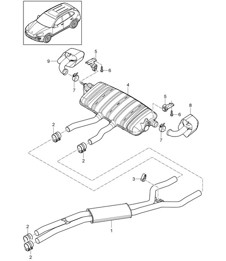 Exhaust system / Front silencer / Rear silencer / Tailpipe (PR:D34,0P0, 0P3,0P6) Cayenne 92A (958) 3.6L 2011-18