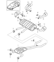 Exhaust system / Front silencer / Rear silencer / Tailpipe (PR:D19,D11, 0P0,0P3,0P6) Cayenne 92A (958) 3.0L / 3.0L HYBRID 2011-18