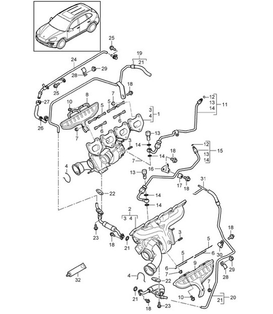 Diagram 202-061 Porsche Cayenne MK3 (958) 2010-2017 Sistema de combustible, sistema de escape
