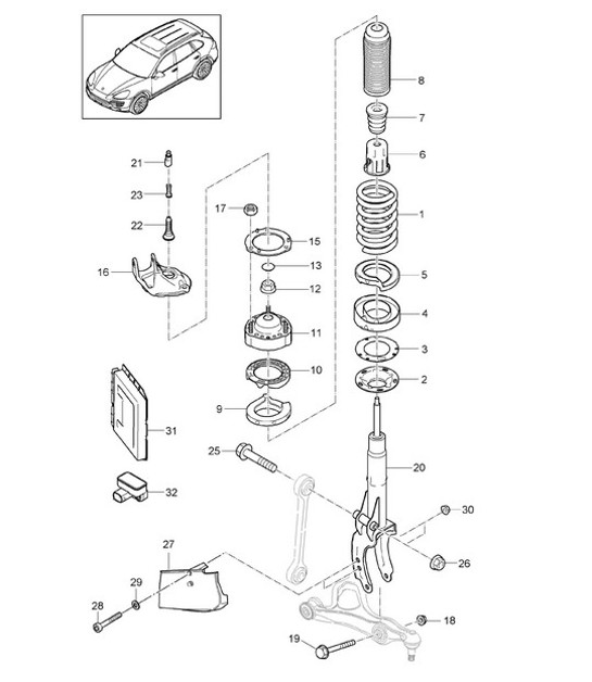 Diagram 402-000 Porsche Macan Turbo 3.6L V6 400 CV Eje delantero, dirección 