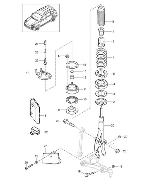 Diagram 402-001 Porsche 卡宴 3.6L 2007>> 前轴、转向 
