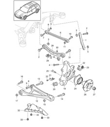 Rear axle / Wheel carrier / Wishbone / Track rod / Wheel hub / Stone chip guard Cayenne 92A (958) >>2014
