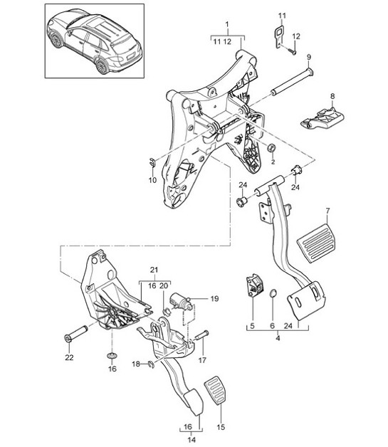 Diagram 702-005 Porsche 卡宴 92A（958） 2010-2017 手柄系统、踏板组 