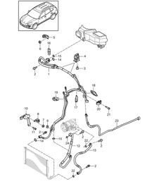 Refrigerant circuit with: 4-zone air-conditioning system (PR:9AH) / Auxiliary air conditioner - FRONT -  Cayenne 92A (958) >>2016