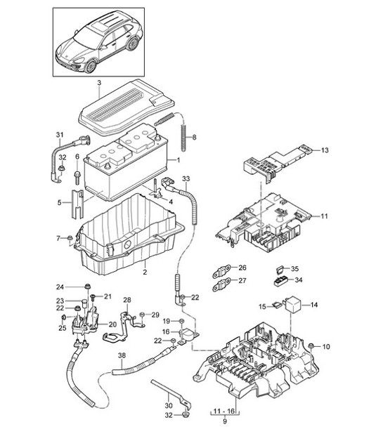 Diagram 902-004 Porsche Cayenne MK3 (958) 2010-2017 Équipement électrique