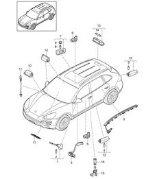 Interior lights / Luggage compartment lamp / Door warning light / Footwell light / Light / Exterior mirror Cayenne 92A (958) >>2014