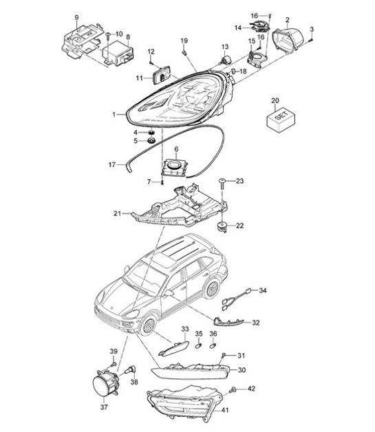 Diagram 905-001 Porsche Cayenne 92A (958) 2010-2017 Electrical equipment