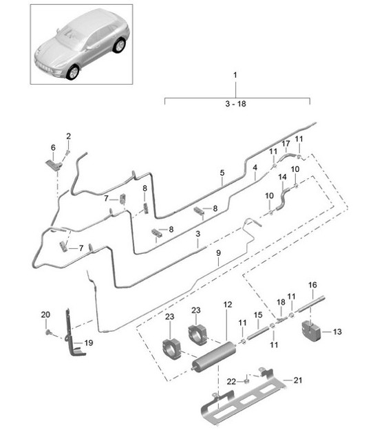 Diagram 201-025 Porsche 968 (1992-1995) Fuel System, Exhaust System