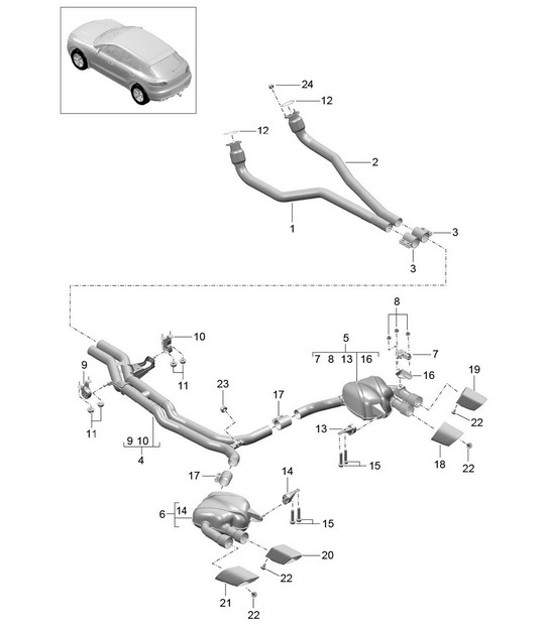 Diagram 202-050 Porsche 996 C4 3.6L 09/01-2005 Fuel System, Exhaust System