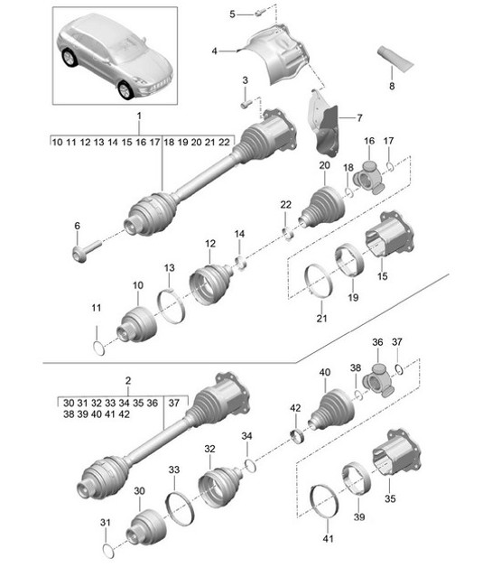 Diagram 401-020 Porsche 996 C4 3.6L 09/01-2005 前轴、转向 