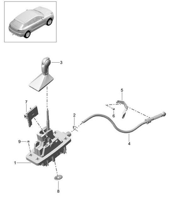 Diagram 701-000 Porsche Cayenne 3.6L 2007>> Sistema a leva manuale, gruppo pedali
