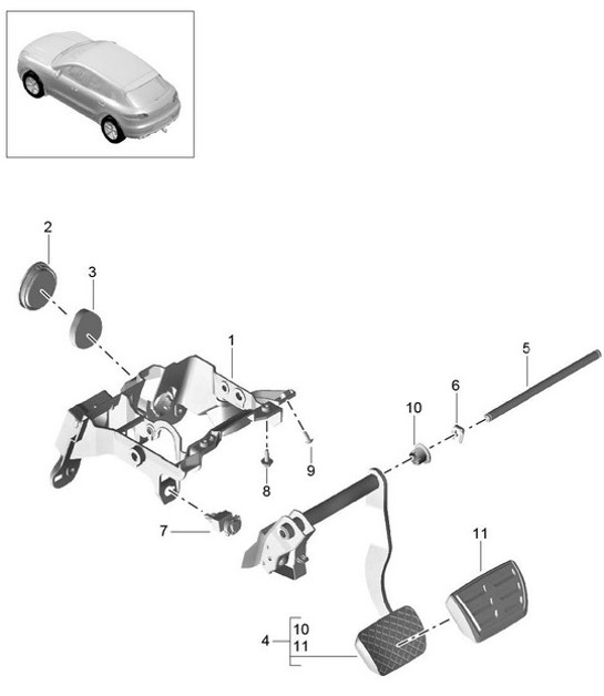 Diagram 702-000 Porsche Boxster Spyder 3.8L 2016 手柄系统、踏板组 