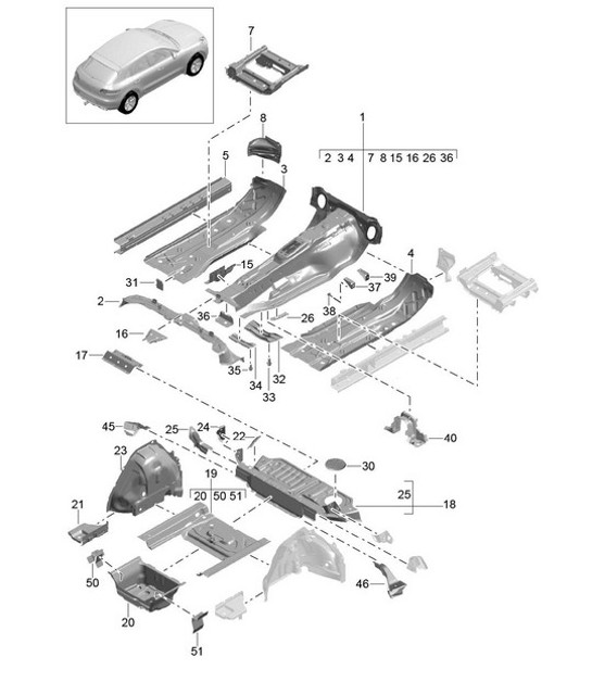 Diagram 801-020 Porsche Panamera Turbo V8 行政版  车身