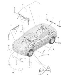 Wire set / Passenger compartment / bumper / Front end / anti-locking brake syst. -abs- / brake pad wear display / Front axle 95B.1 Macan 2014-18