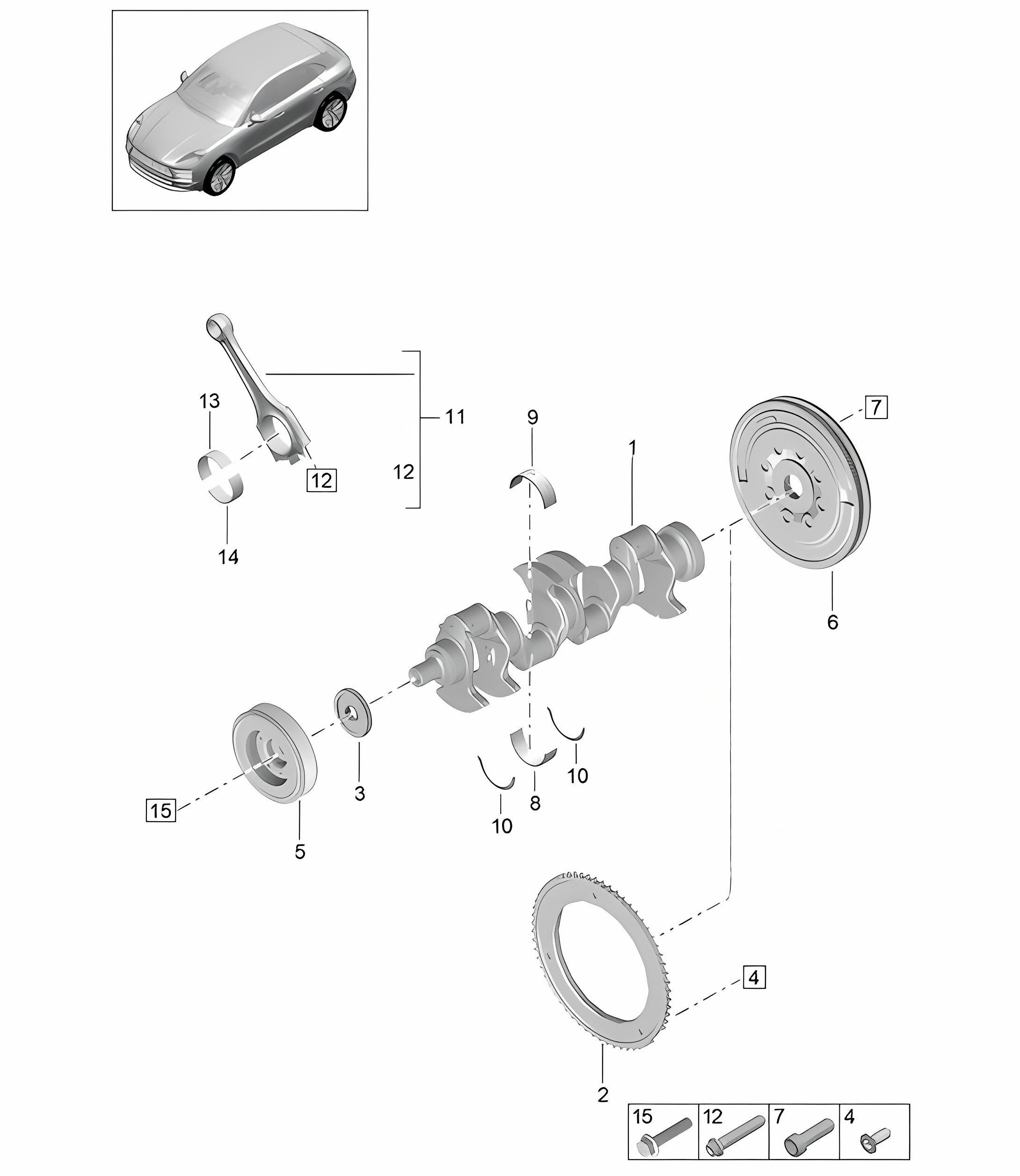 Crankshaft / Connecting rod / Vibration damper - PR:T2B - 95B (II / III) Macan 2.0L 2019 - 2024