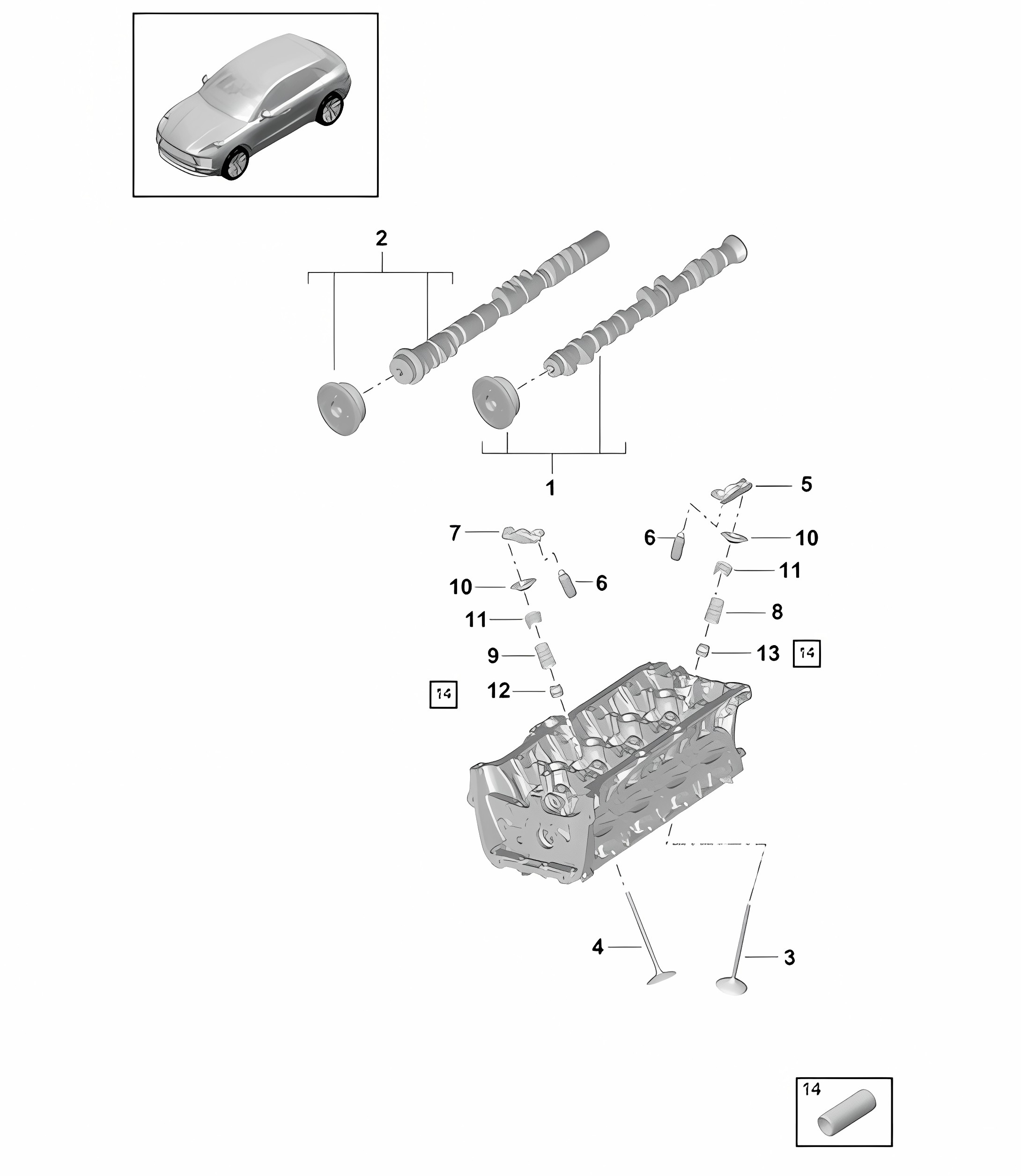Camshaft, Valves - PR:T2G - 95B (II / III) Macan 2.0L 2019 - 2024