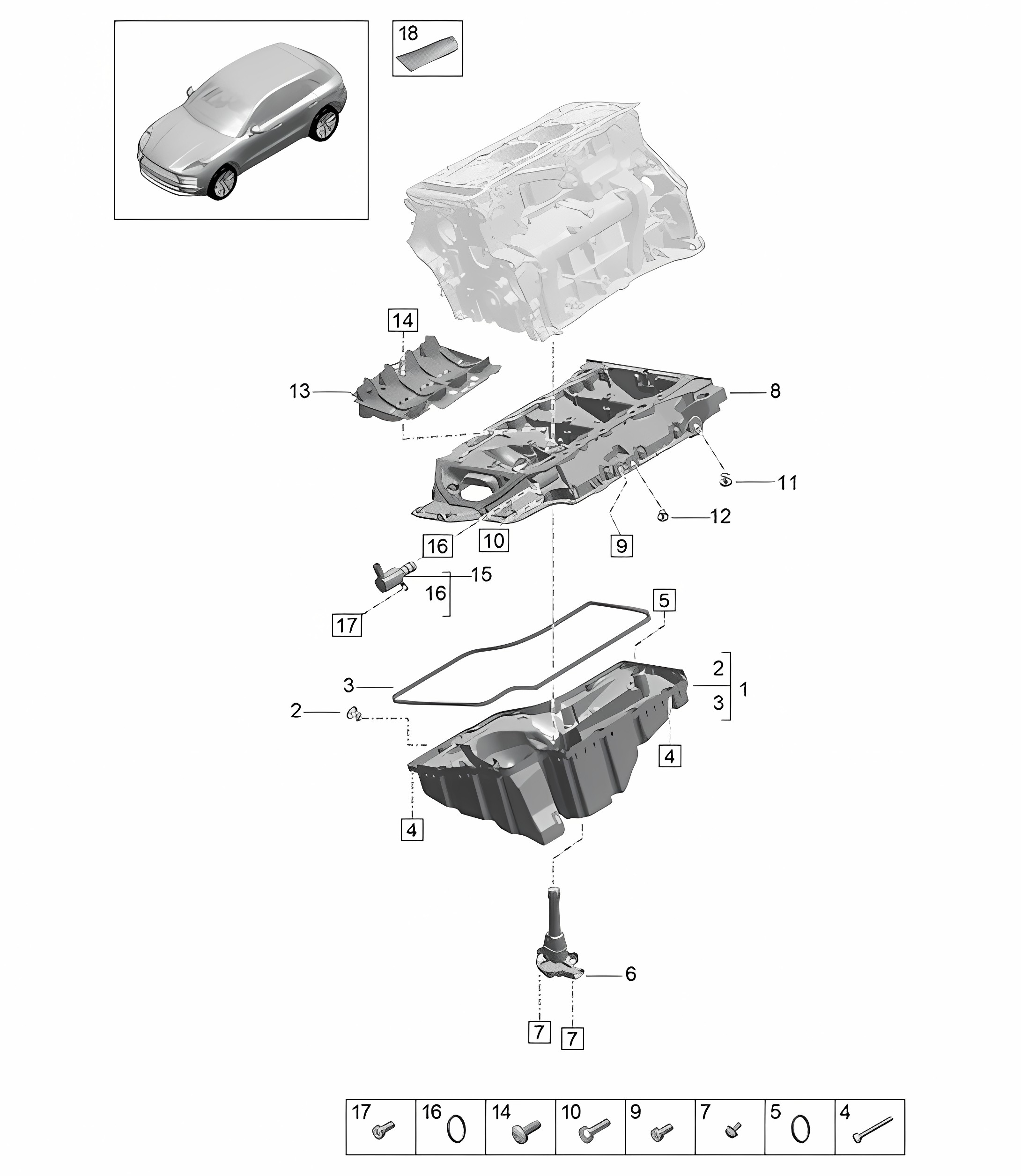 Oil-conducting housing / Oil sump - PR:T2B - 95B (II / III) Macan 2.0L 2019 - 2024