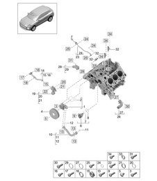Bomba de refrigerante / Carcasa del termostato / Manguera de refrigerante / Línea de ventilación - Modelo: DLZ, DLZB, DGR, DGRB, DGR, DGRC - 95B (II / III) Macan 2.9L 2019 - 2024