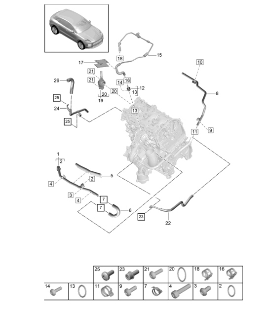 Diagram 105-070 Porsche Macan (95B) MK1 (2014-2018) Engine