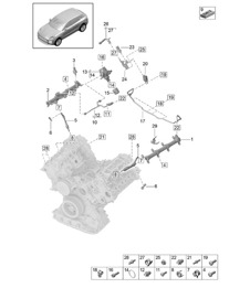 Tubería de conexión de combustible / Inyector de alta presión / Bomba de alta presión - Modelo: DLZ, DLZB, DGR, DGRB, DGR, DGRC - 95B (II / III) Macan 2.9L / 3.0L 2019 - 2024