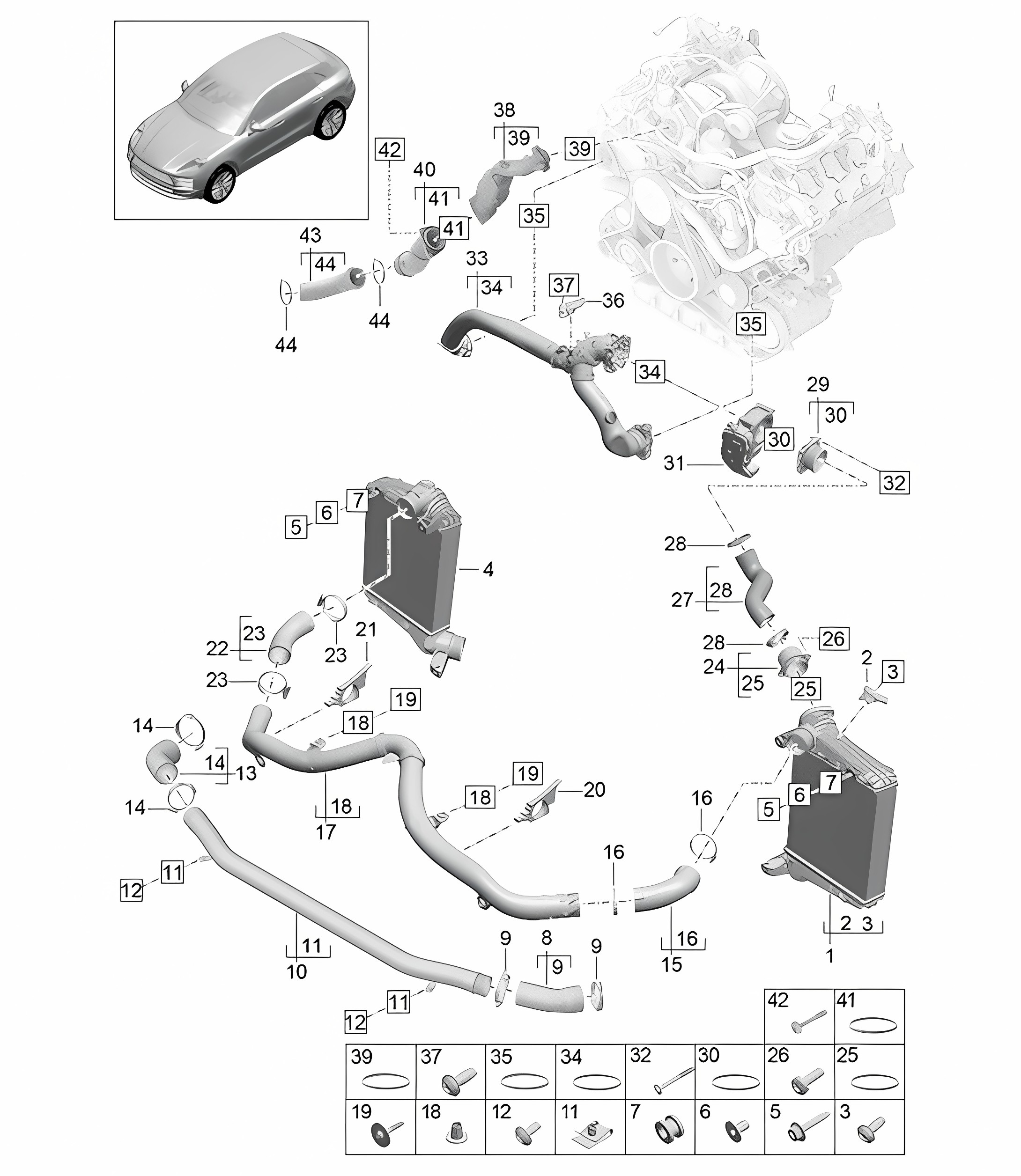 Charge air cooler / Pressure pipe / Throttle valve adapter - Model: DLZ,DLZB - 95B (II / III) Macan 3.0L 2019 - 2024