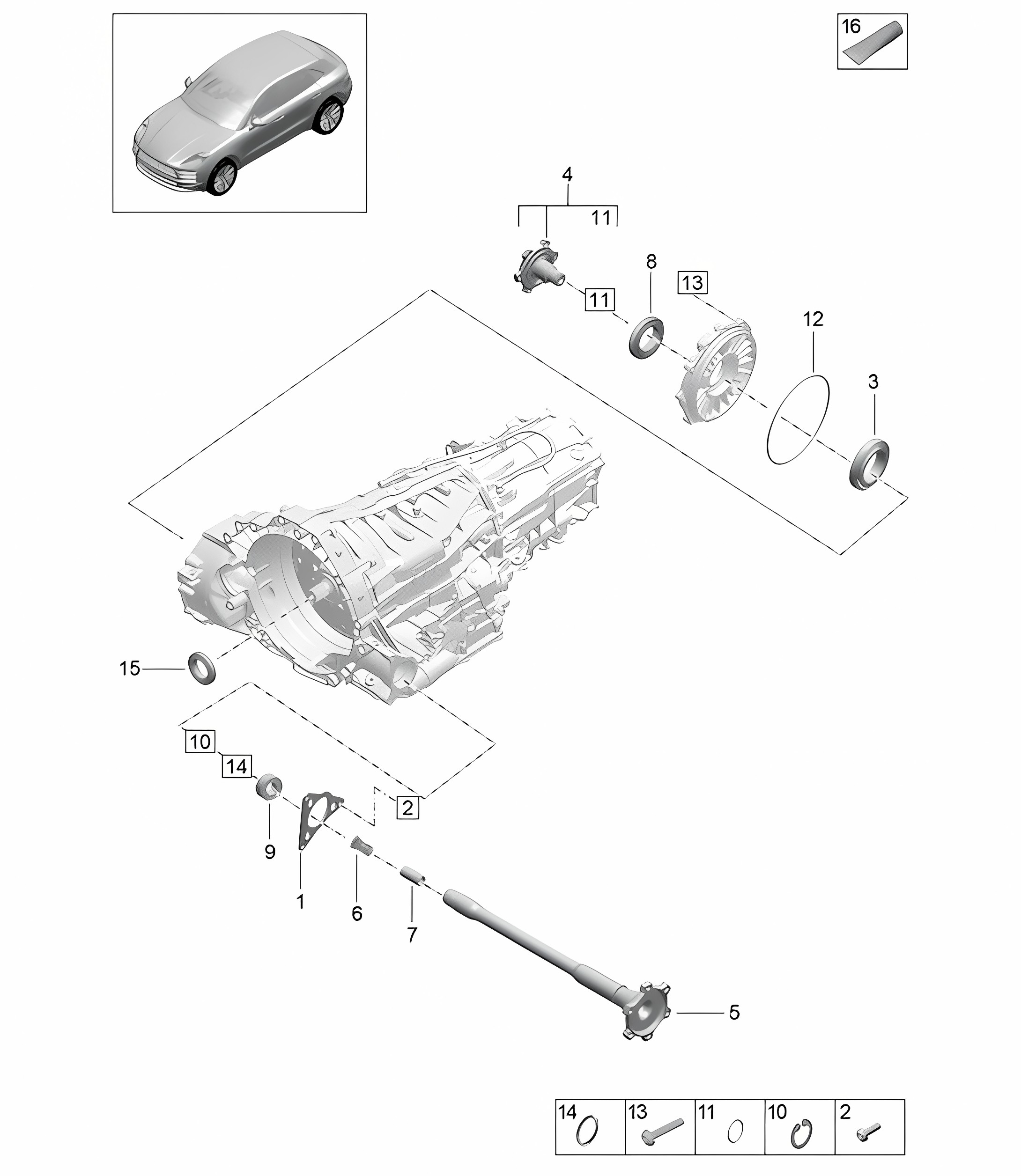 - PDK - Gearbox / Front axle differential - PR: L0L, L0R + GP2 - 95B (II / III) Macan 2019 - 2024