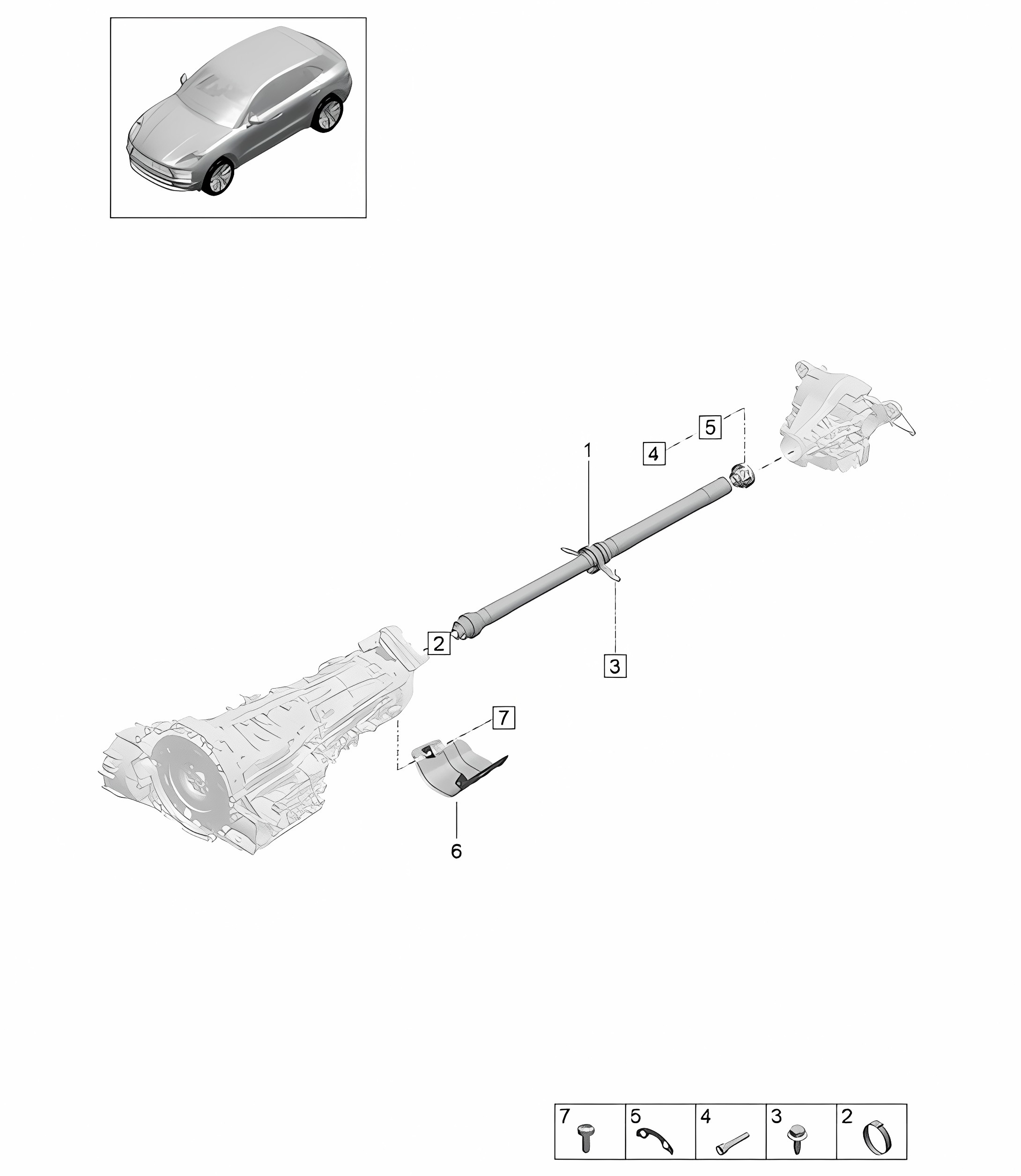 Cardan shaft  PR:T2B, TV8 + GP2 - 95B (II / III) Macan 2.0L / 2.9L 2019 - 2024