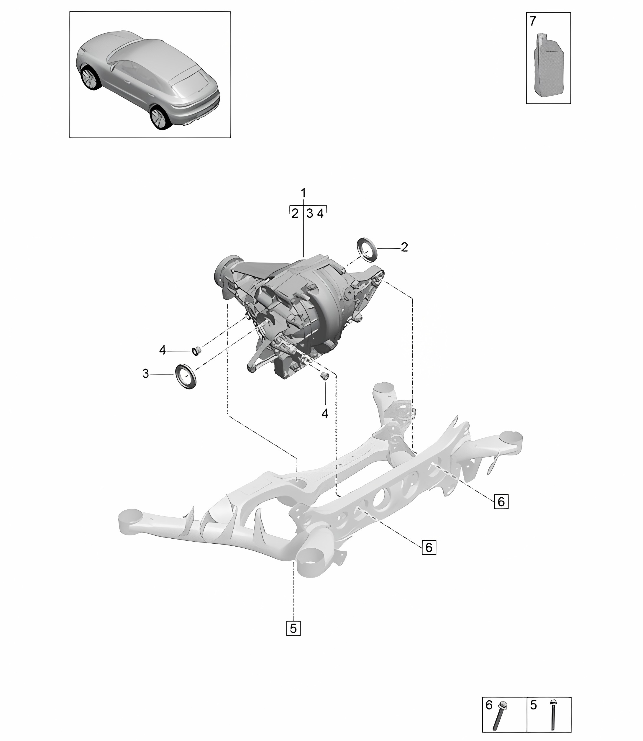 Rear axle differential - PR:1Y0 without differential lock -  95B (II / III) Macan 2019 - 2024