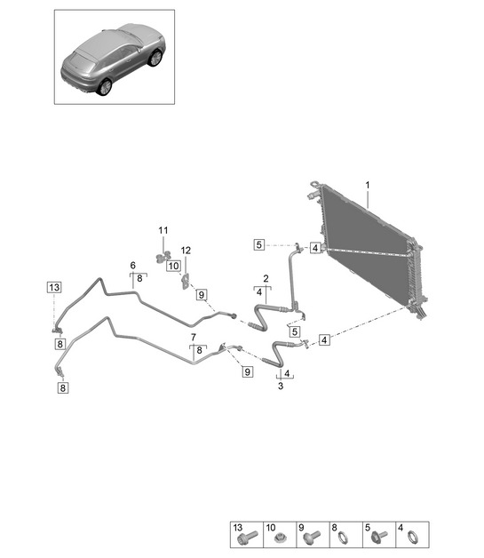 - PDK - Gearbox / Gear oil cooler / Oil pressure line - PR:TV8 + GP2 - 95B (II / III) Macan 2.9L 2019 - 2024