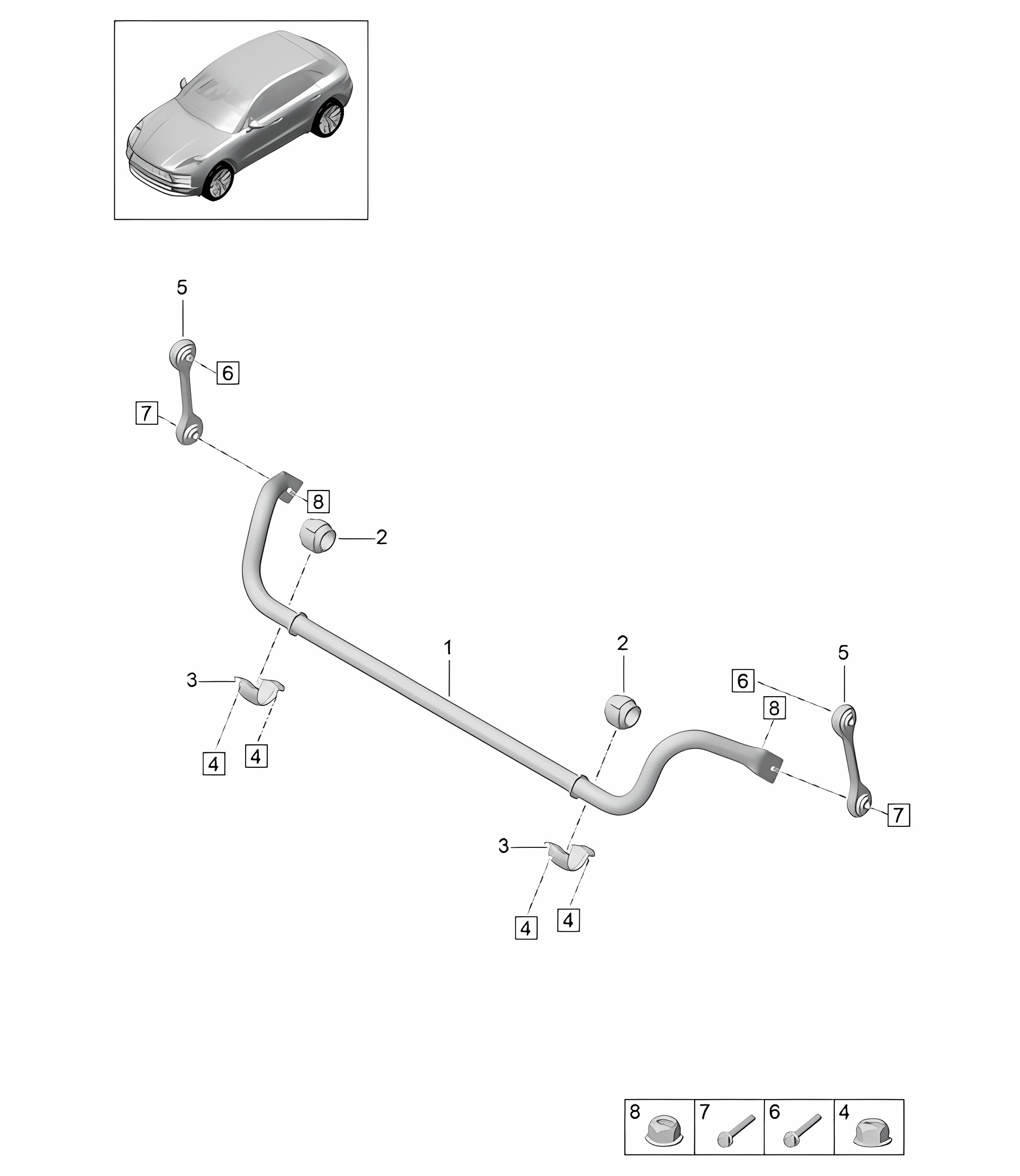 Anti-roll bar - PR:1BA, 1BH - 95B (II / III) Macan 2019 - 2024