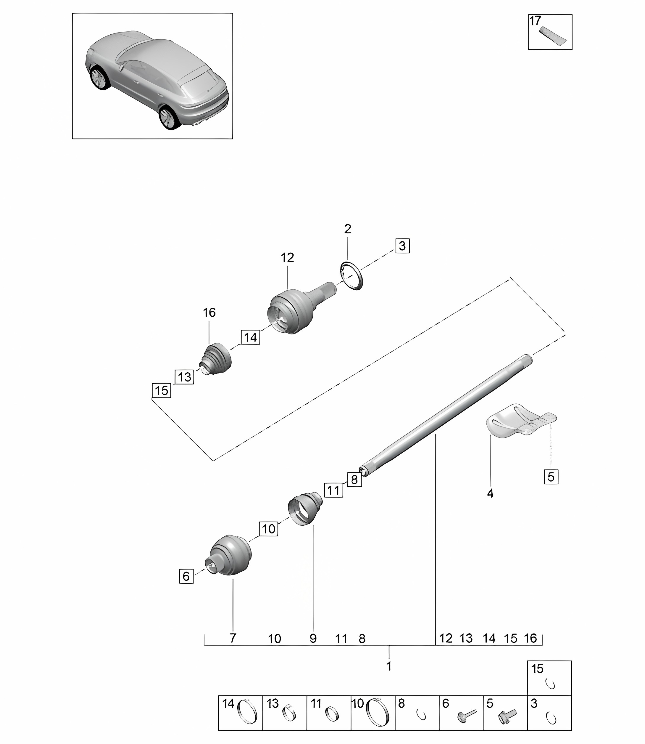 Drive shaft / rear axle - PR:1Y0, 1Y1, D1C, D29, D3Q, DC5, DQ4, DQ5, MD0, GP1, GP2 -  95B (II / III) Macan 2019 - 2024