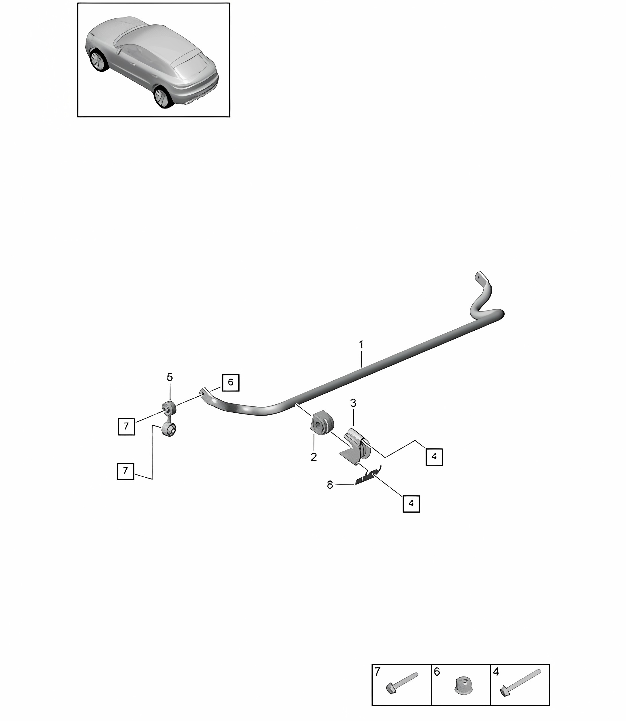 Anti-roll bar - PR:T2B, E0A, E0E, 1BA, 1BH, 1BK - 95B (II / III) Macan 2.0L 2019 - 2024