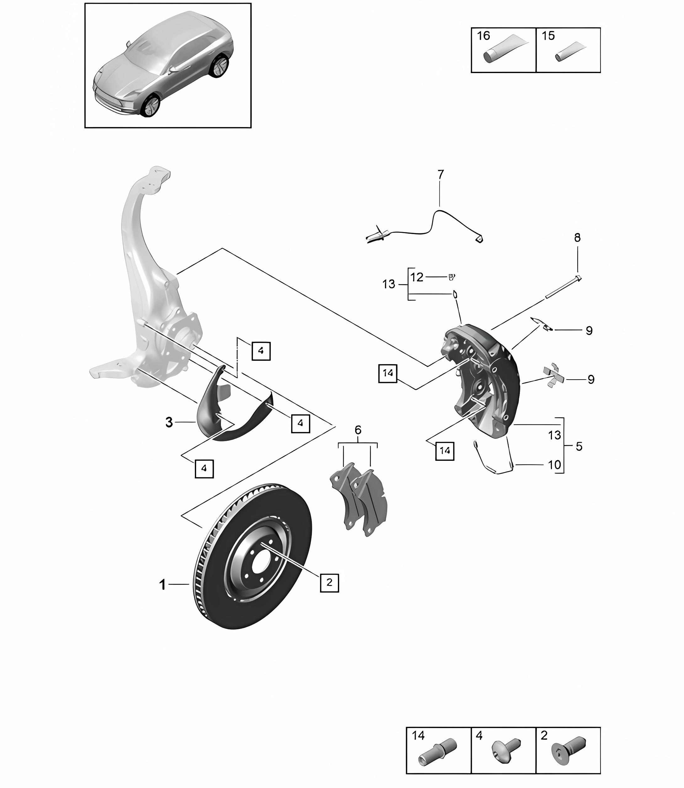 Disc brake / Front axle - BLACK - PR:1LA, 1LE -  95B (II / III) Macan 2019 - 2024
