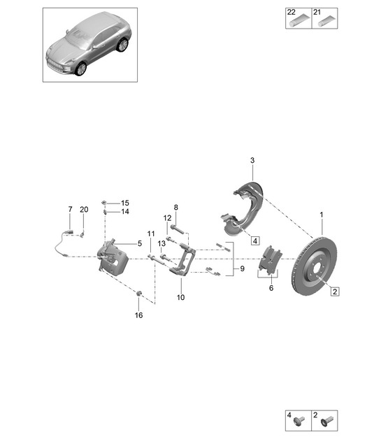 Disc brake / Rear axle - BASIC, BLACK - PR:1KD -  95B (II / III) Macan D - MJ 2022>>