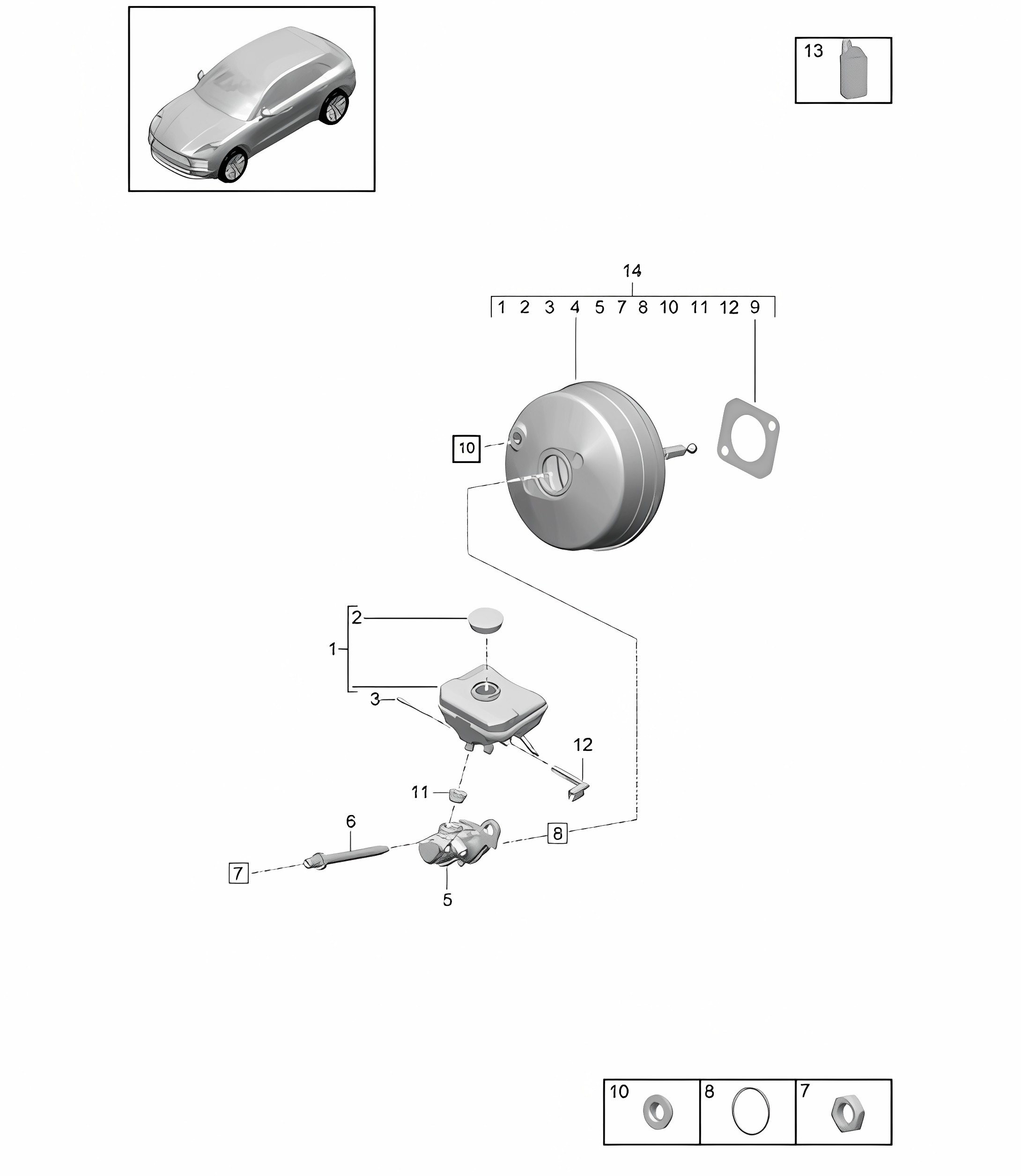 Brake master cylinder / Brake servo - PR:L0L - 95B (II / III) Macan 2019 - 2024