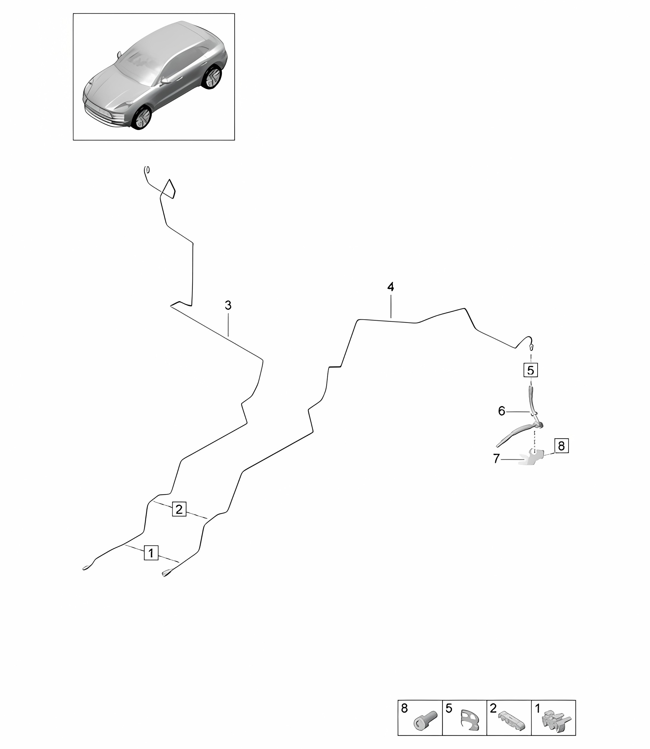 Brake line / Underbody - CENTER , REAR - PR:1BA, 1BH, 1BK -  95B (II / III) Macan  2019 - 2024